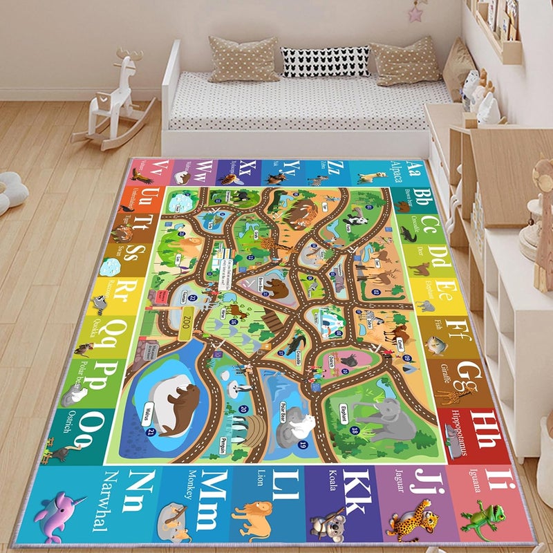 MOFAZEE Zoo map Carpet, 2'8"×4' English Letter Carpet, Washable ABC Rug for Kids Room, Non-Slip Alphabet Play Mat with Animal Illustrations, for Classrooms/Home Learning Areas - Image 2